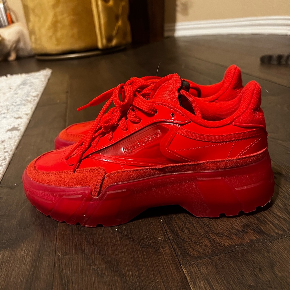 Red Cardi B Club C Reeboks size 7